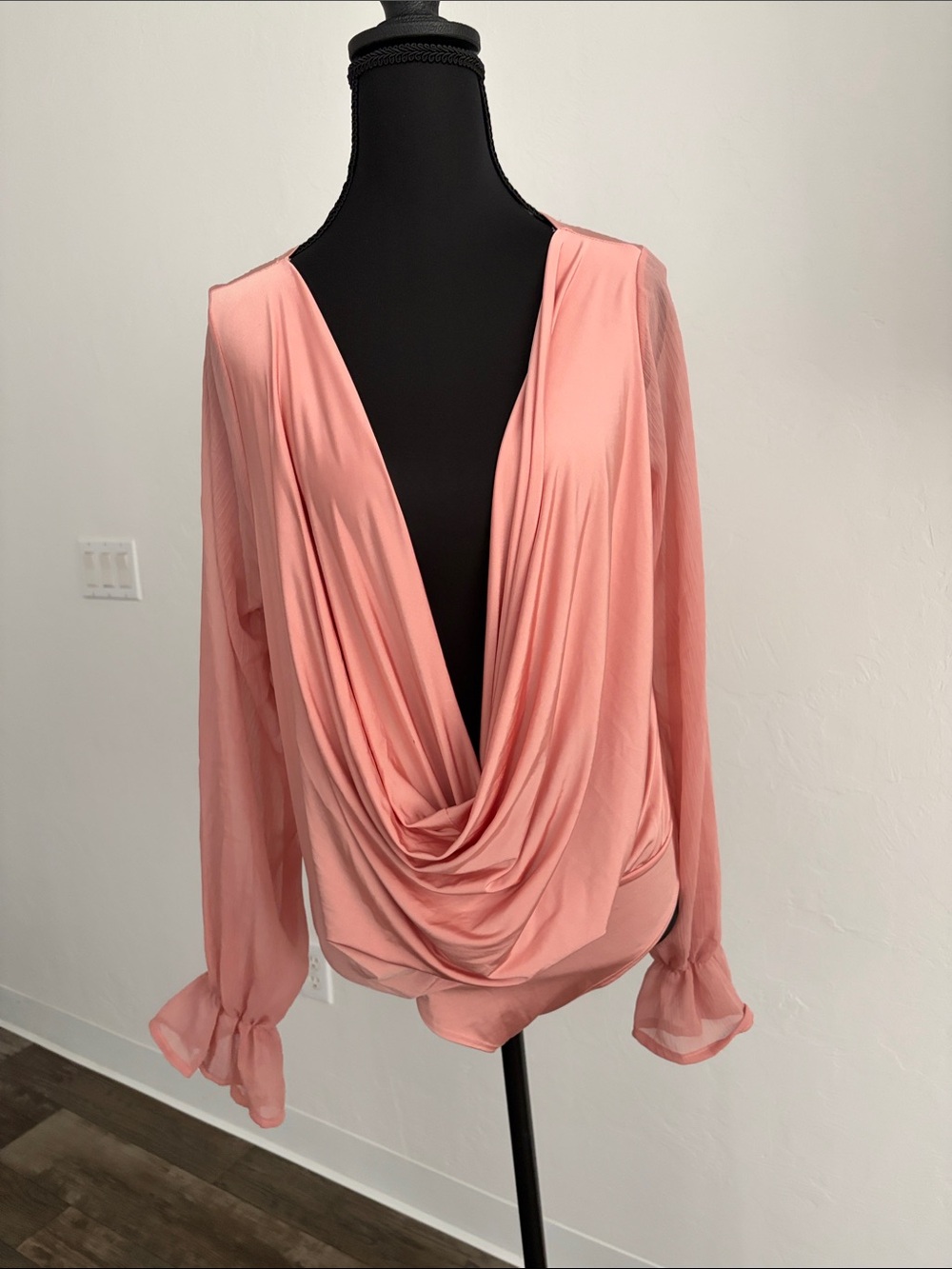 Fashion Nova Dusty Rose Draped V-Neck Blouse